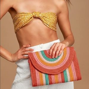 NWT Lulus Wandering Sol Multi Stripe Woven Clutch